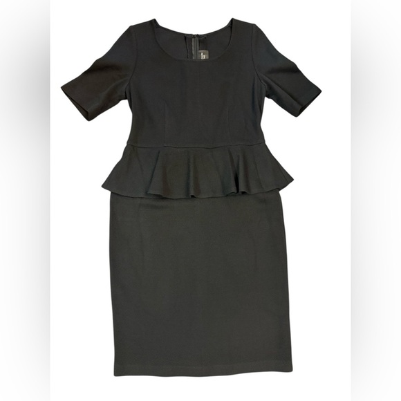 St. John Caviar Black Midi Peplum Dress Size 10 - Picture 1 of 8